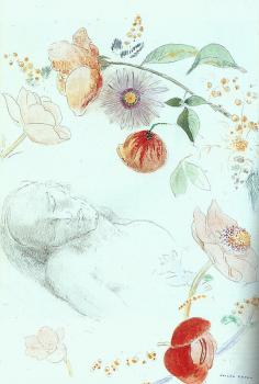 奧蒂諾 雷東 Bust of a Man Asleep amid Flowers